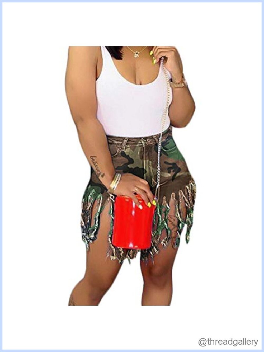 High Waisted Denim Shorts Tassels Frayed Raw Hem Summer Stretchy